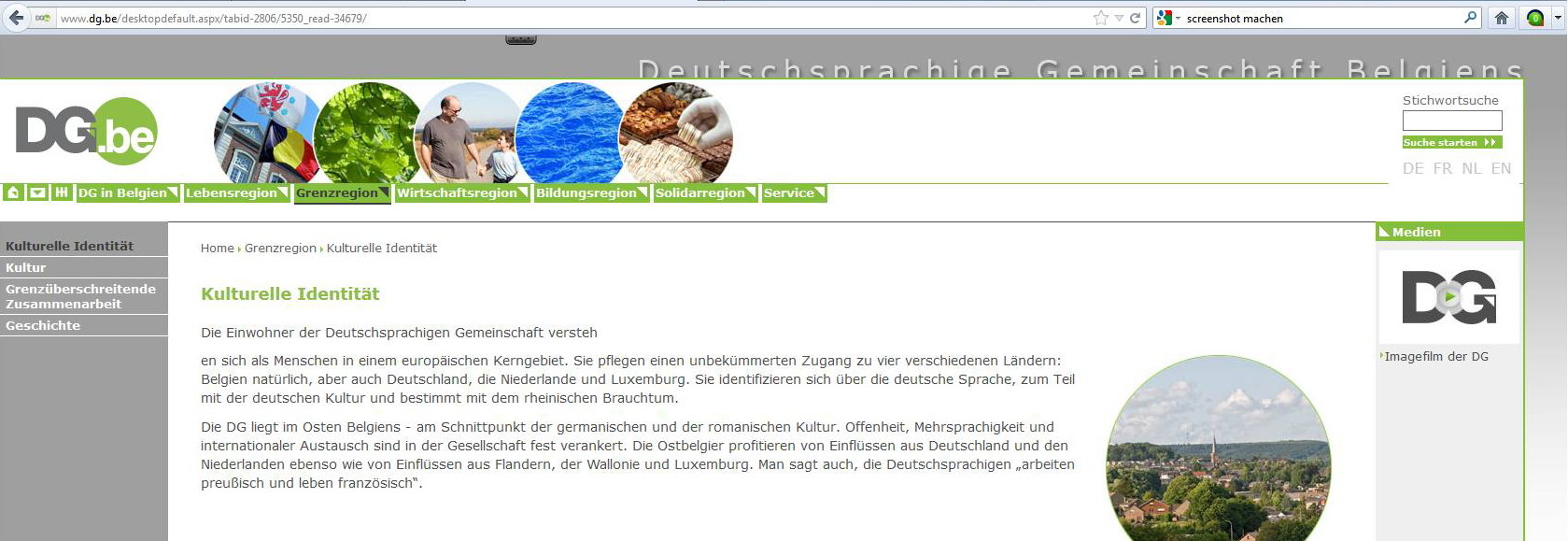 Screenshot DG.be: Kulturelle Identität